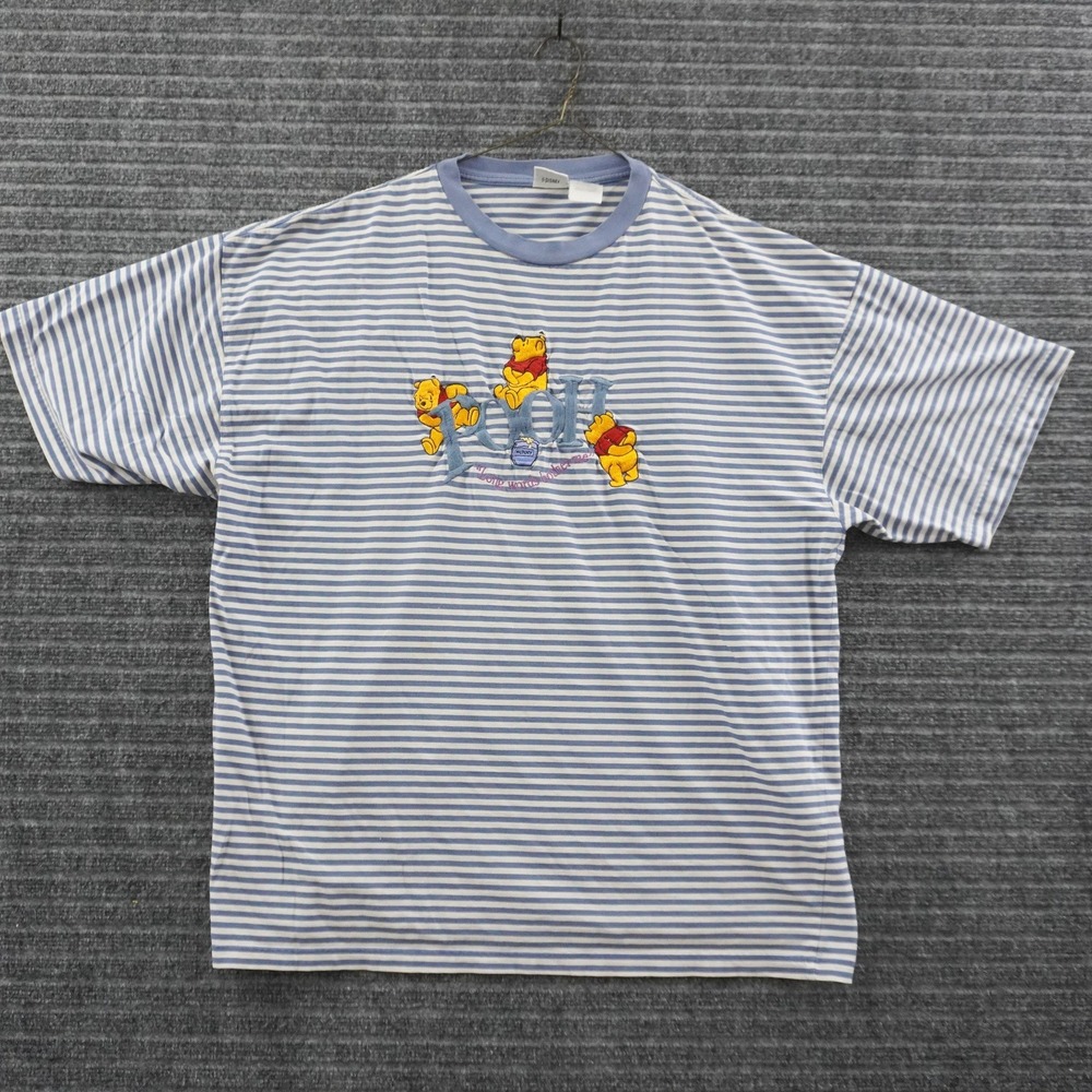 Vintage The Disney Store T-Shirt Unisex XXL Blue Striped Winnie Pooh Embroidered